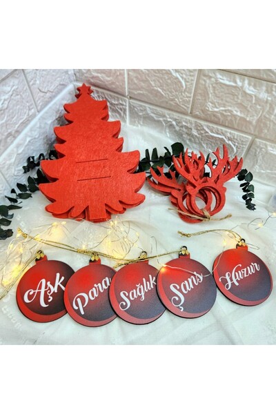 Hayaller Dükkanı Σετ διακόσμησης χριστουγεννιάτικου δέντρου Όμορφες ευχές και φωτιστικό LED Πετσέτα και κουτάλια Χριστουγεννιάτικα-