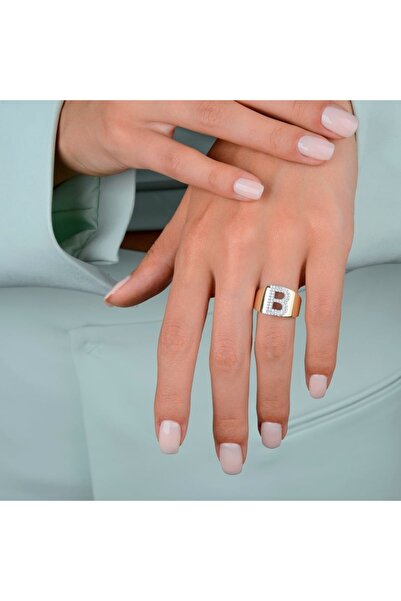 Rakof 925 Ayar Çift Sıralı B Harfi Kadın Yüzük