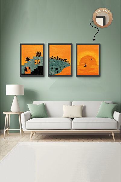 wudie Pictură decorativă din 3 piese, cu cadru din lemn, pictură abstractă, p...