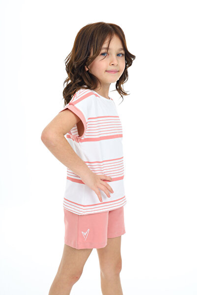 Toontoy Σετ κοριτσίστικο με ριγέ κέντημα καρδιάς με σορτς