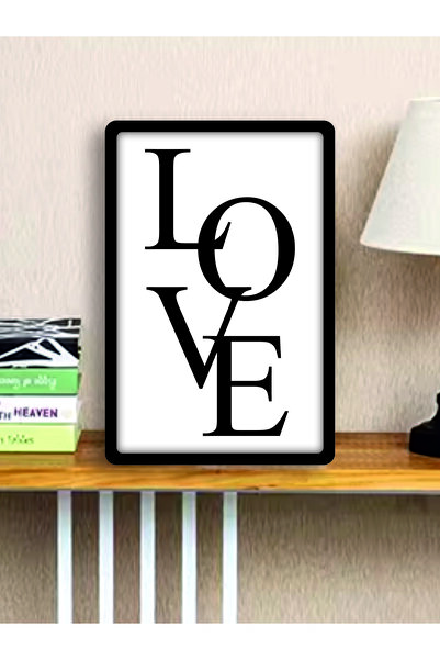 HomeJamin LOVE Yazılı ahşap çerçeve görünümlü modern duvar tablo