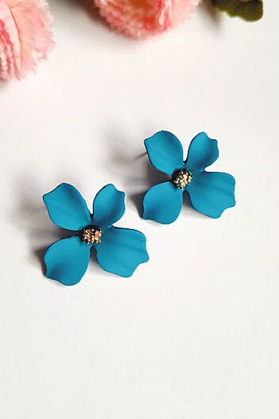 PETEK AKSESUAR Mini Flower Earrings Petrol Blue