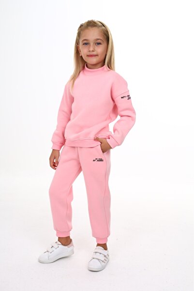 Toontoy Girl's Embroidered Text Embroidered Tracksuit Set