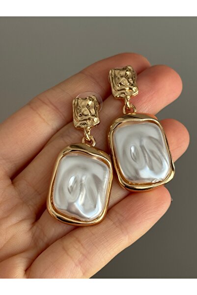 MioArt Imported Steel Mother of Pearl Pendant Gold Frame Vintage Earrings with Stones