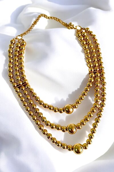 PETEK AKSESUAR 3 SIRA MULTIPLE BALL METALLIZED BEAD NECKLACE