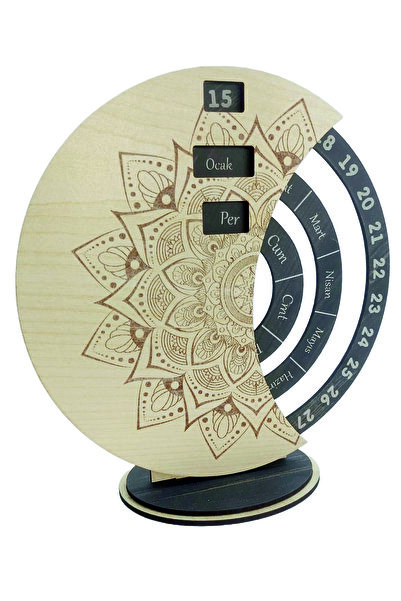 şamaksesuar 2025 Takvim Türkçe Yazısı Ile Siyah & Akçaağaç Rengi Desenli Ahşap MASAÜSTÜ Standı