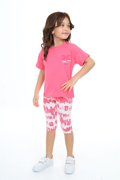 Toontoy Girl's Tie-Dye Pattern Have Fun Printed Capri Suit