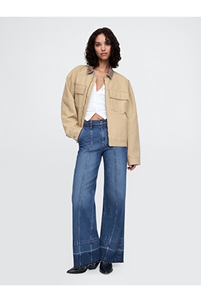 GAP Kadın Mavi High Rise Stride Seamed Wide-Leg Jean Pantolon