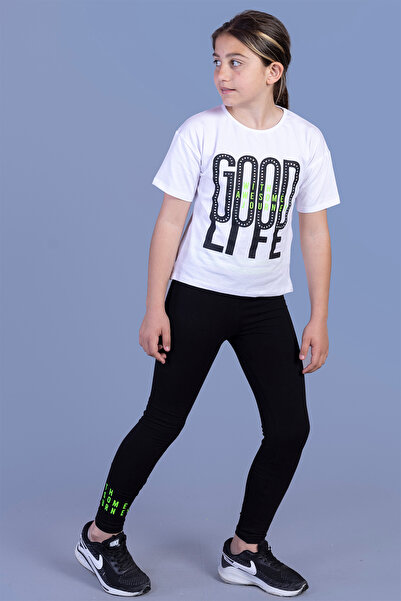 Toontoy Set de jambiere brodate cu cu imprimeu pietre pentru fetiță