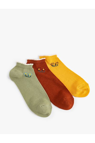 Koton Set de șosete cu ghete florale din 3 piese, brodate multicolore