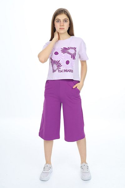 Toontoy Girl's Flw Paradise Printed Capri Suit