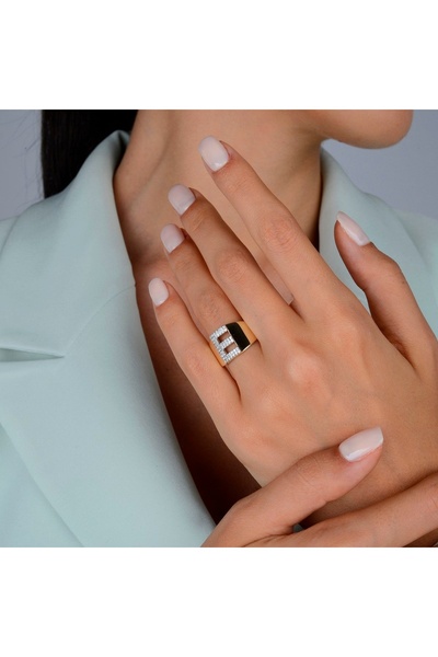 Rakof 925 Ayar Çift Sıralı E Harfi Kadın Yüzük