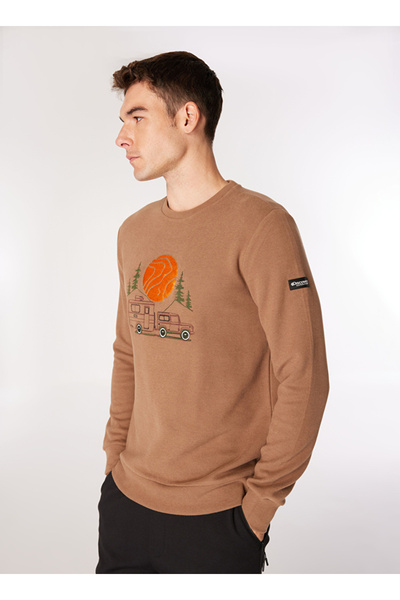 Discovery Expedition Açık Kahve Erkek Bisiklet Relaxed Nakışlı Sweatshirt D4W...