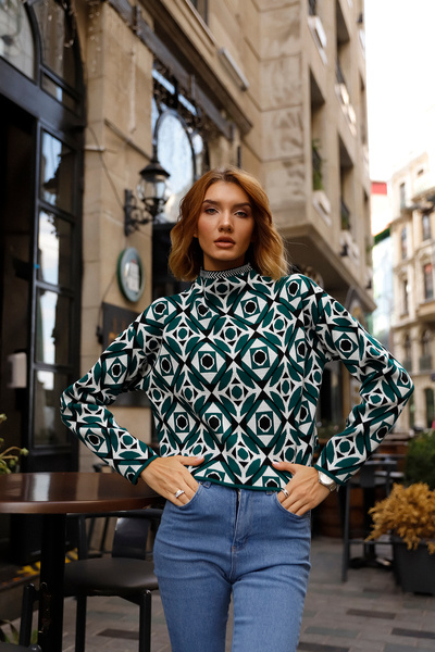 Threeco Patterned Half Fisherman Knitwear Sweater
