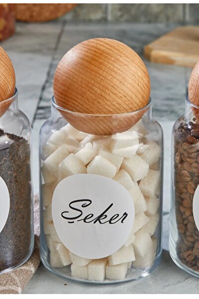 ŞAKİLATA CONCEPT Ahşap Top Kapaklı Şeker Kavanozu 800 ml kavanoz