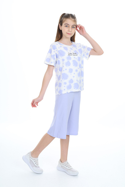 Toontoy Girl's Tie-Dye Patterned Printed Capri Suit