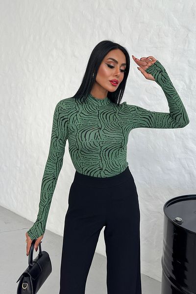 LACHT Bluză de damă, verde, zebră, sezon nou, din viscoză, cu guler vertical