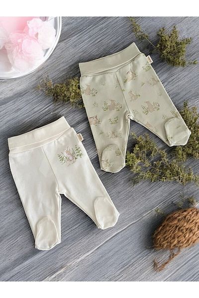 CreativeBebe Unisex Organic Trousers Set of 2 with Folded Waist and Elastic Booties