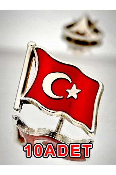 YÖRÜK TASARIM 10 Adet Türk Bayrağı Güümüş Yaka Rozeti 3D(3 Boyutlu Dalgalı)