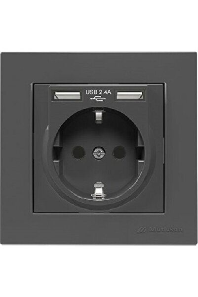 Mutlusan Topraklı Priz 2 Li Usb Şarj Prizi Siyah Renk