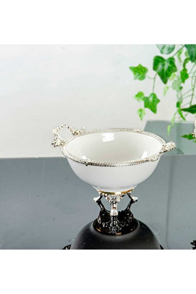 MaviDamla 1 Piece Porcelain Service Case with Silver Casted Edge Frame Foot