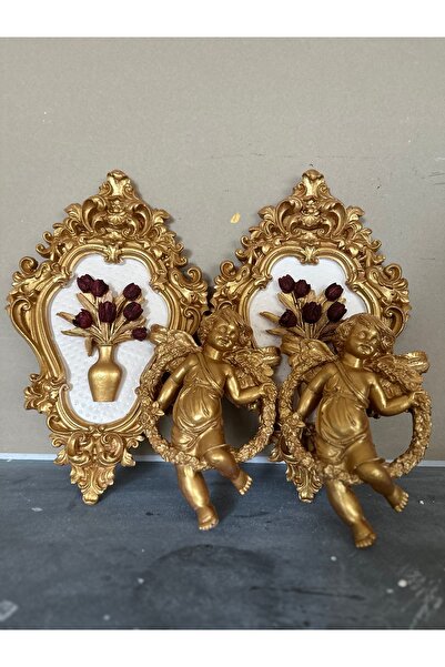 busraconcept Melek biblo melek ve bordo çiçek tablo 4 lü set