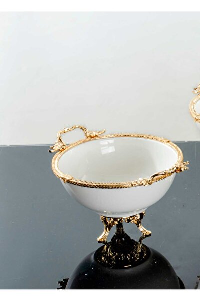 MaviDamla 1 PARÇA GOLD DÖKÜM KENAR ÇERCEVELİ AYAKLI PORSELEN SERVİS KASESİ