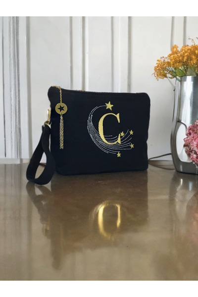 Stardust Yıldızlı Harf Nakışlı Clutch Çanta