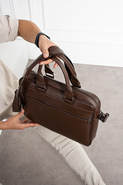 Erzeno Γνήσιο δέρμα Laptop και Χαρτοφύλακας / Τσάντα Laptop μεγάλου μεγέθους με μακρύ λουράκι