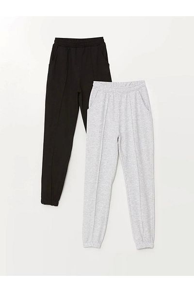 LC Waikiki LCW Kids Girls' Black Jogger Sweatpants - Πακέτο 2 με ελαστική μέση