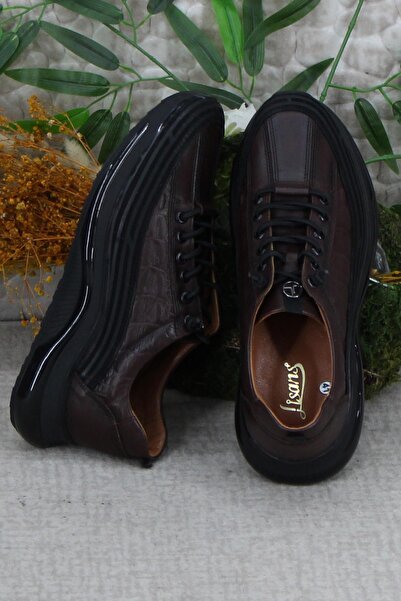 Mehmet Mete 2402 Кава Зручні гумові шнурівки Справжня шкіра Чоловічі черевики