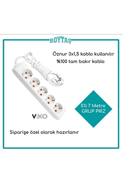 VİKO 7 Metre 5 Li Uzatma Kablosu / Viko Grup Priz / Öznur 3*1.5 Kablo Kullanılır