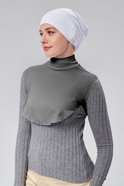 Sonbaharmoda Smoke Colored Women's Hijab Dress - Combed Cotton with Half Neck and Bagel Neck Collar