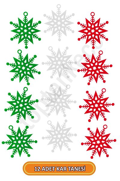 garaccu Christmas Pine Tree Decoration - 6 cm Hanging and 12 Snowflakes