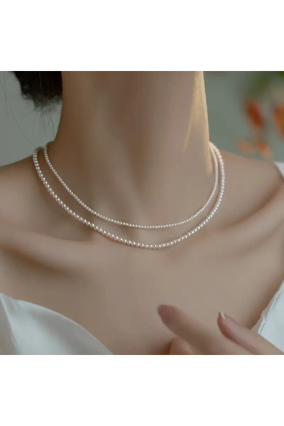 Lovisa EL EMEĞİ ÇİFT SIRA İNCİ KOLYE, CHOKER İNCİ BONCUK KOLYE, VİNTAGE TARZ