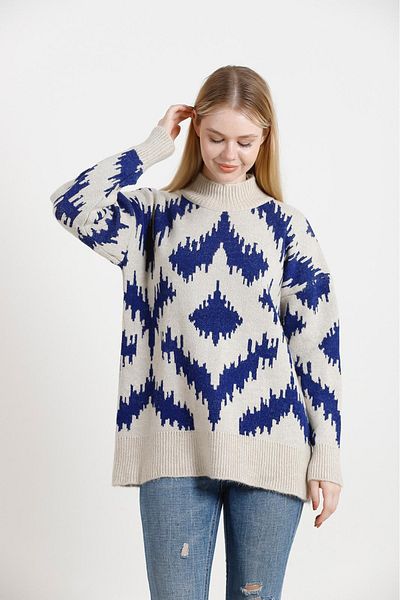 sportiness pulover lung din tricot cu gât supradimensionat