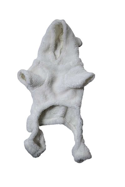 LilyPet Fleece White Hooded Jumpsuit Smiling Face Cat-Dog Outfit
