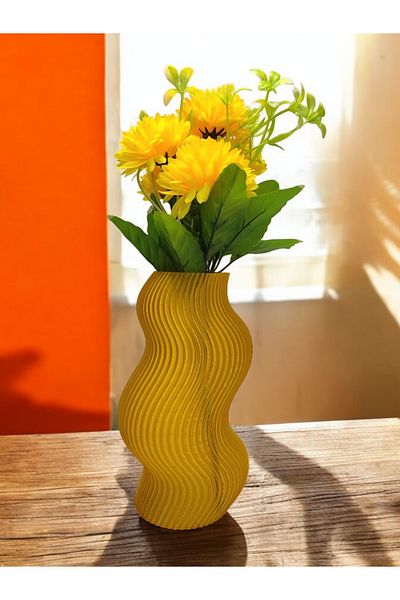 Maflen Wavy Striped Twist Nordic Style Special Design Decorative Vase Bioplastic Transparent Yellow