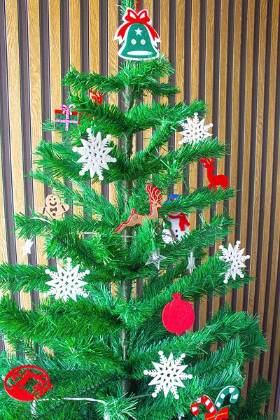 garaccu Christmas Pine Tree Decoration - 6 cm Hanging and 12 Snowflakes
