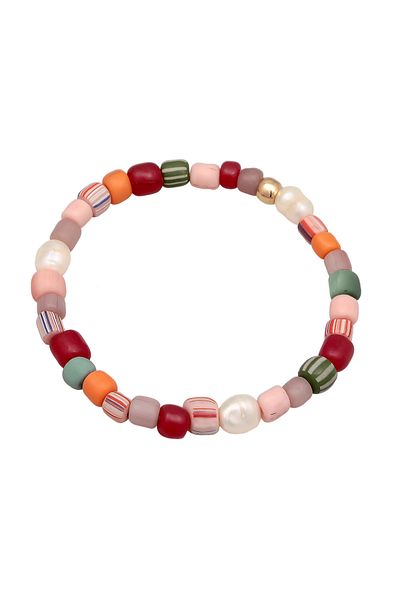 ELLI Bracelet Ladies Glass Beads Colourful With Cultured Frestwater Pearls In 925 Sterling Silver Gold Pl