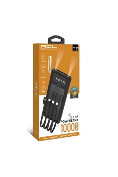 ACL Güneş Enerjili Solar 10.000 Mah 4lü Kablolu Powerbank Pw59