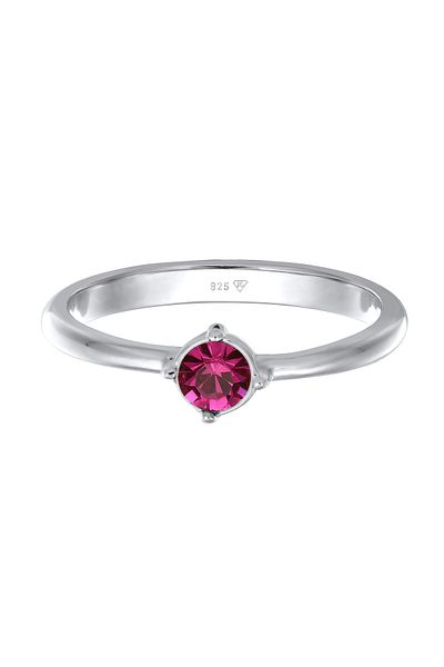 ELLI Inel Solitaire Clasic Cu Cristal Roșu-Roz În Argint Sterling 925