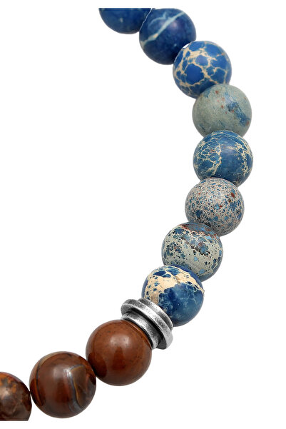 KUZZOI Pánský náramek Balls stone Trend s achátem a tygřím okem ze sterlingového stříbra 925