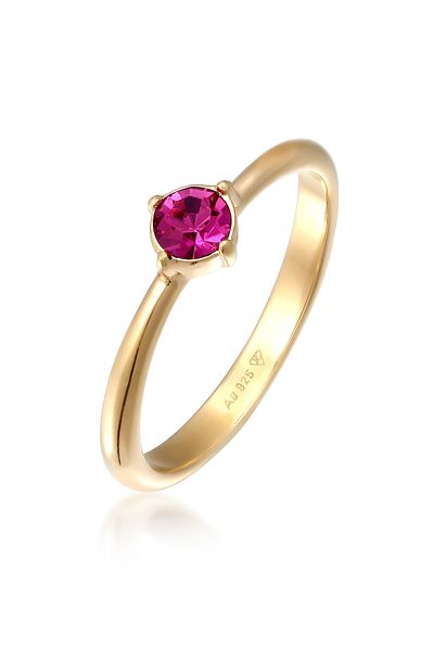ELLI Ring Ladies Solitaire Classic With Crystal Red-pink In 925 Sterling Silver