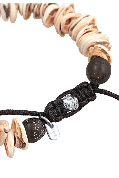 KUZZOI Pánský náramek ze skleněných korálků v surfařském stylu s kauri mušlemi a nylonem ze sterlingového stříbra 925