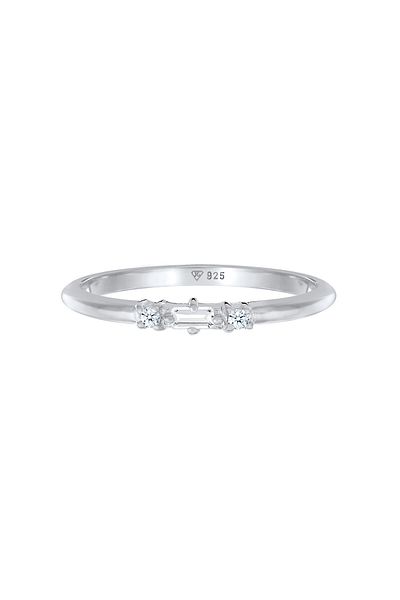 ELLI Inel Inel de logodnă pentru damă, dreptunghiular, filigran, cu piatră prețioasă de topaz și diamant (0,03 CT.) În 925 Ste