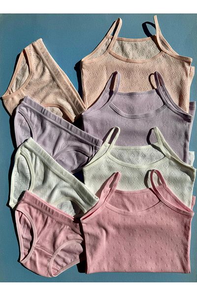 VicTroy 4 Piece Girls' Tank Top & Slip Panties Set (8 Pieces Total)