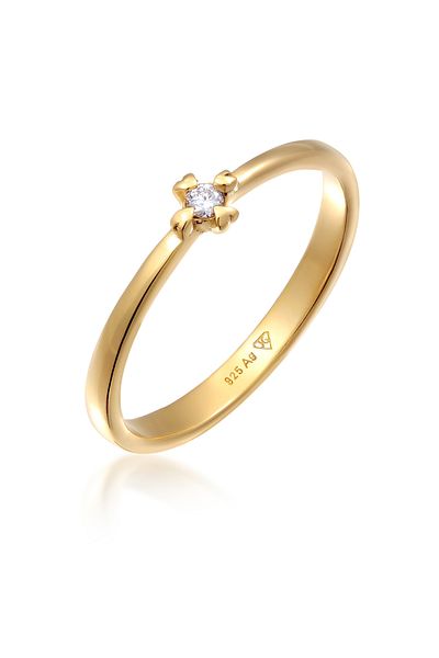 ELLI Ring Ladies Engagement Ring Solitaire Heart With Diamond (0.03 CT.) In 925 Sterling Silver