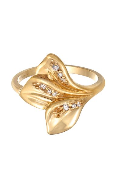 ELLI Ring Ladies Statement Leaves Design With Zirconia In 925 Sterling Silver Gold Plated