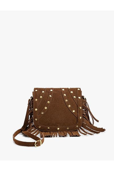 Koton Suede Tasseled Crossbody Bag with Staple Detail - Koton X Zeynep Pillow